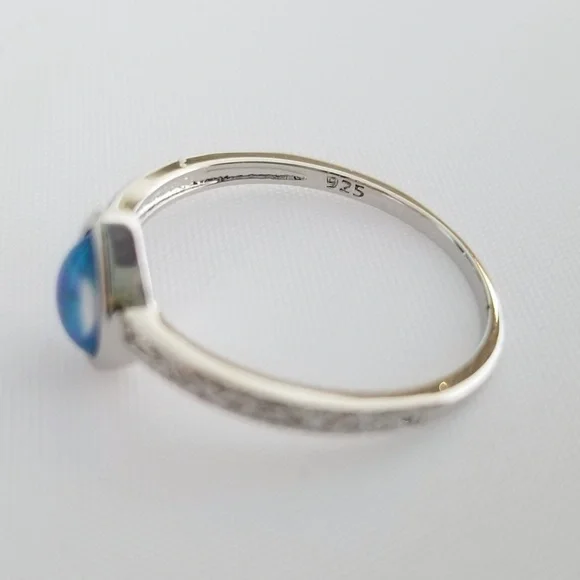 18k Over Sterling Blue Opal Ring - Picture 6 of 8